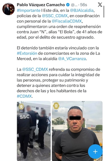 Capturan a "El Bola" en la Benito Juárez por secuestro: lo ligan también con extorsiones a comerciantes de la Merced. SSC