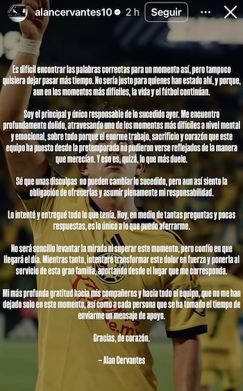 El jugador salió a dar la cara tras su mala actuación. @alancervantes10