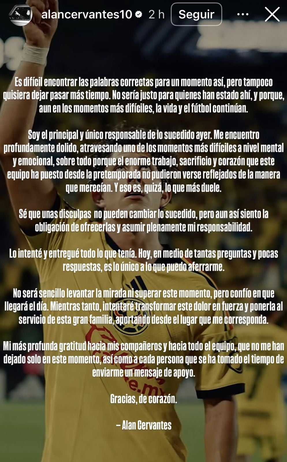 El jugador salió a dar la cara tras su mala actuación. @alancervantes10