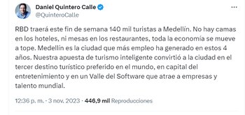 Daniel Quintero habla del concierto de RBD en su cuenta de X - crédito @QuinteroCalle/ cuenta de X