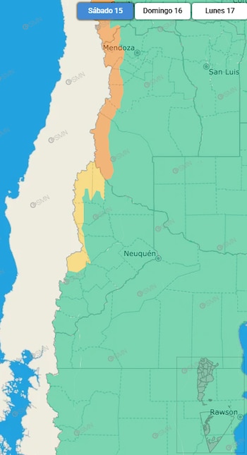 Las zonas que estarán afectadas por la alerta que estará vigente este sábado (SMN)