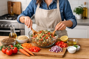 La combinación de lentejas cocidas,