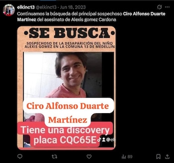 Cartel de Se busca sobre Natalia, persona trans que asesinó al menor de edad - crédito captura de pantalla / X