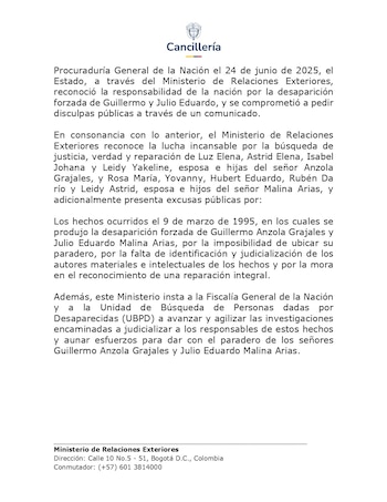 El Gobierno Petro realizaría un acto publico en homenaje a las víctimas y a sus familias - crédito Cancillería