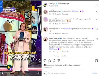 Publicación de red social con una captura de la periodista Mónica Delta en un set de televisión junto a comentarios de usuarios