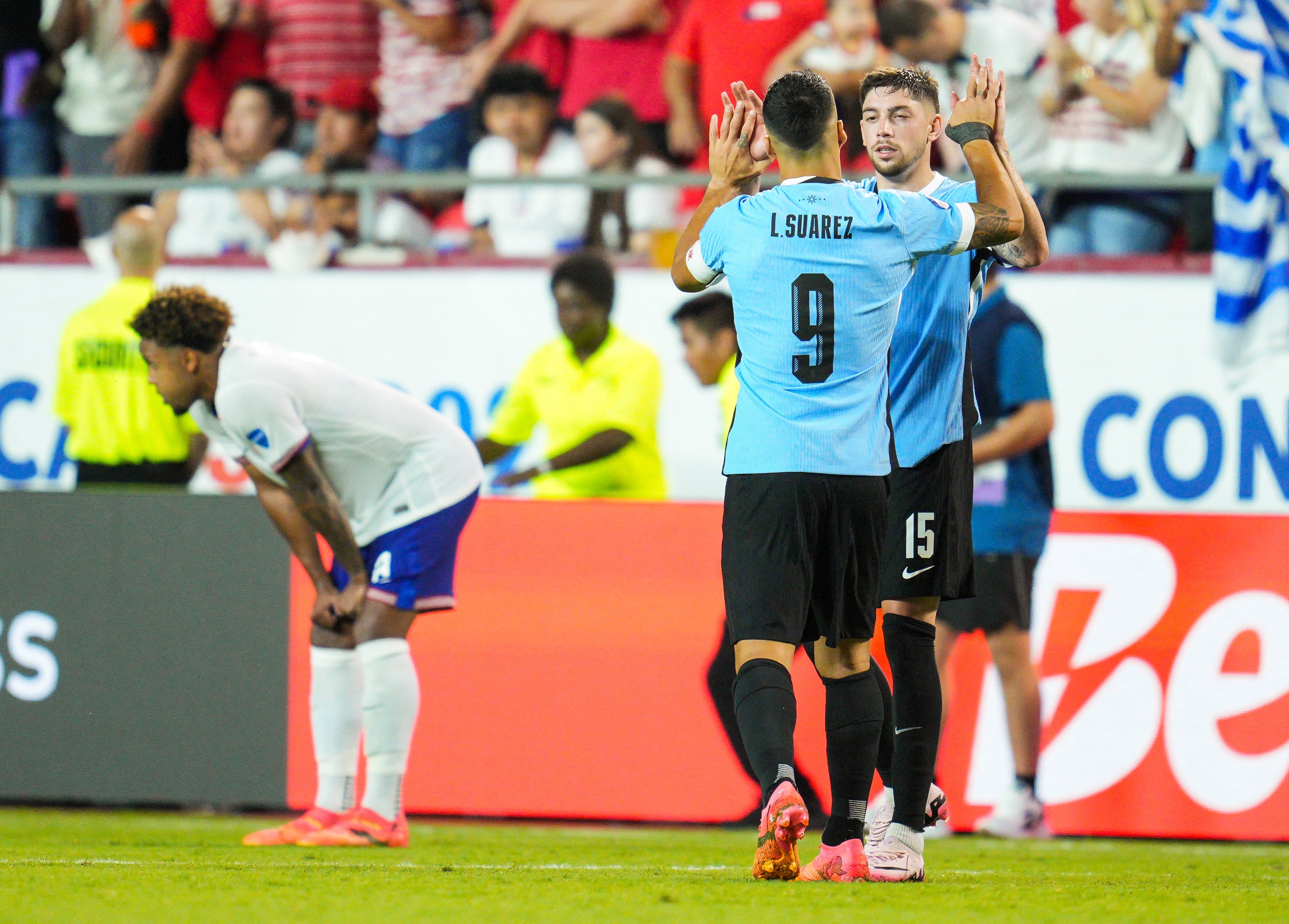 Luis Suarez y Federico Valverde durante la Copa América de Estados Unidos. Foto: Jay Biggerstaff-USA TODAY Sports