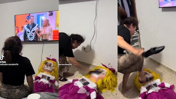 Mujer destruye a golpes piñata de Mariana Ochoa tras su triunfo en La Casa de los Famosos México