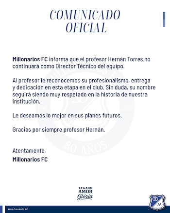 El club anunció oficialmente la