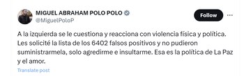 El representante Miguel Polo Polo cuestionó agresiones que sufrió por desconocer 'falsos positivos' - crédito @MiguelPoloP/X