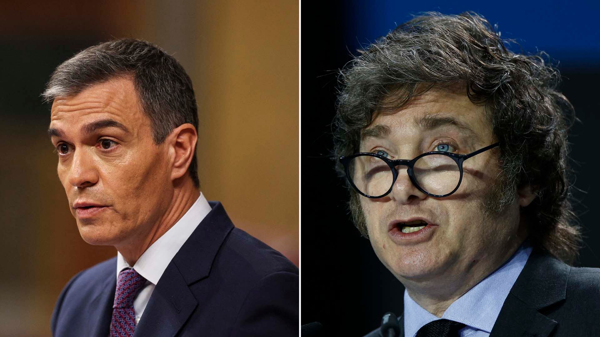 El presidente de España, Pedro Sánchez, y el presidente de Argentina, Javier Milei (Composición Infobae)