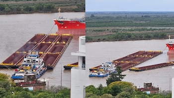 Choque de buques en el río Paraná frente a Rosario: una barcaza terminó partida en dos