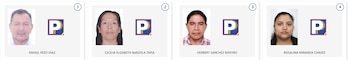 Cuatro recuadros muestran las fotos de frente de cuatro candidatos (dos hombres, dos mujeres) junto al logo de un partido político y sus nombres