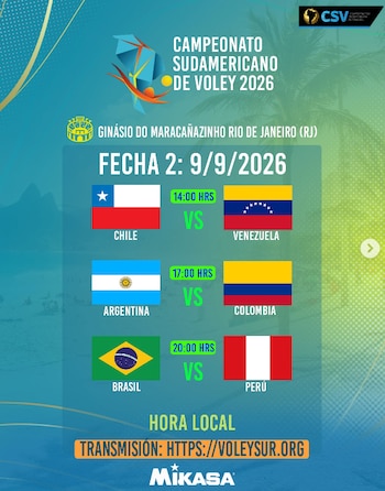 Así se jugará la fecha 2 del Campeonato Sudamericano de vóley 2026
