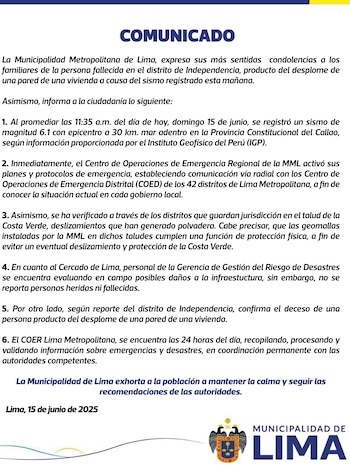 Comunicado de la Muncipalidad de