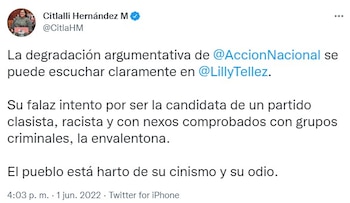 La senadora Hernández Mora reviró