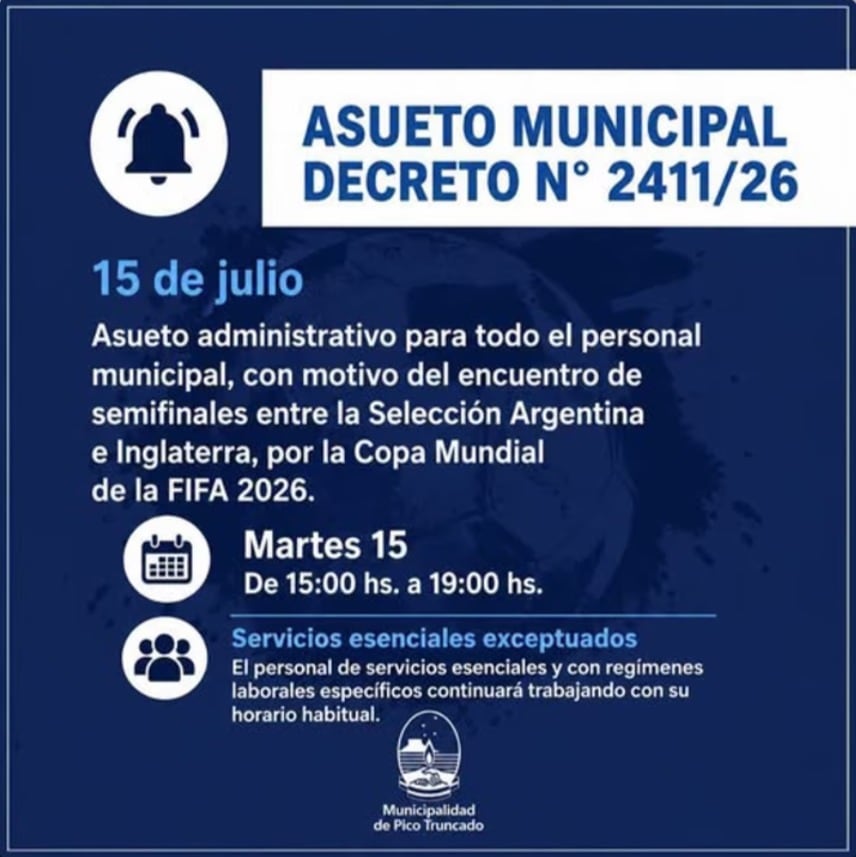 La Municipalidad de Pico Truncado también había dado asueto para el partido