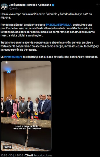 José Manuel Restrepo anunció cooperación ampliada entre Colombia y EE. UU. tras reunión clave en Barranquilla - crédito @jrestrp/X