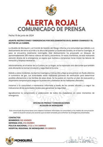 Comunicado alcaldía de Barbosa por