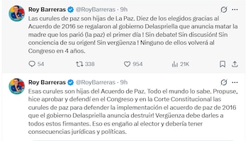 Roy Barreras cuestionó el respaldo de 11 representantes de las curules de paz al presidente electo Abelardo de la Espriella - crédito @RoyBarreras/X