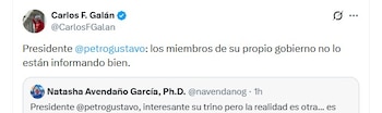 Carlos Fernando Galán aseguró que Petro fue mal informado sobre el proyecto y citó documentos oficiales de la Anla para respaldar su versión - crédito @CarlosFGalan/X