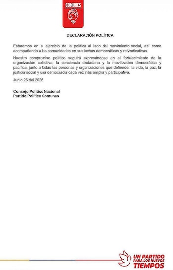 Comunes señaló que el gobierno del presidente electo expresa “una visión política diferente” a la suya, aunque dijo respetarla como parte de sus convicciones de paz - crédito Partido Comunes