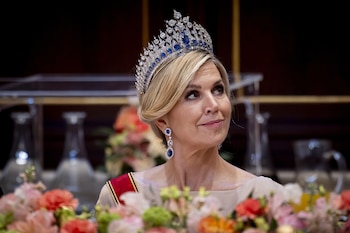 La reina Máxima durante el banquete de Estado en el Palacio de la Plaza Dam, en el marco de una visita de Estado de tres días a los Países Bajos (ROBIN UTRECHT /ANP POOL VAN KATWIJK).
