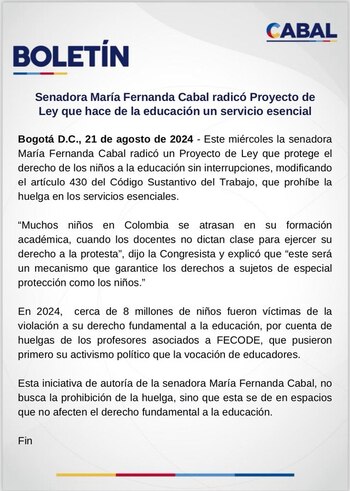 Boletín de prensa de María