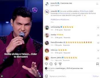 Elder Dayán rindió tributo a Yeison Jiménez al interpretar Aventurero durante el estreno de 'Yo me llamo' - crédito @caracoltv/IG