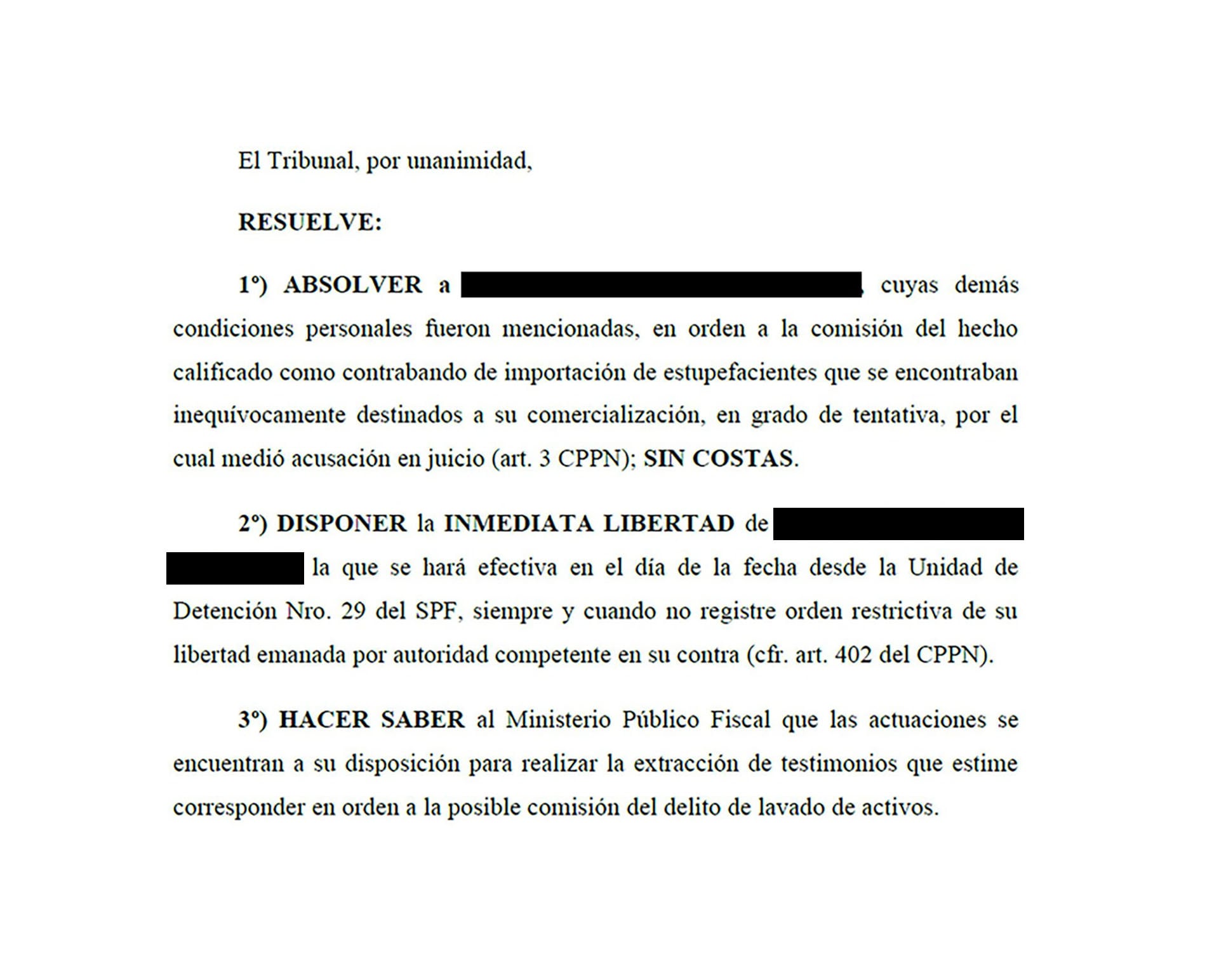 La absolución del abogado firmada por el TOPE N°1