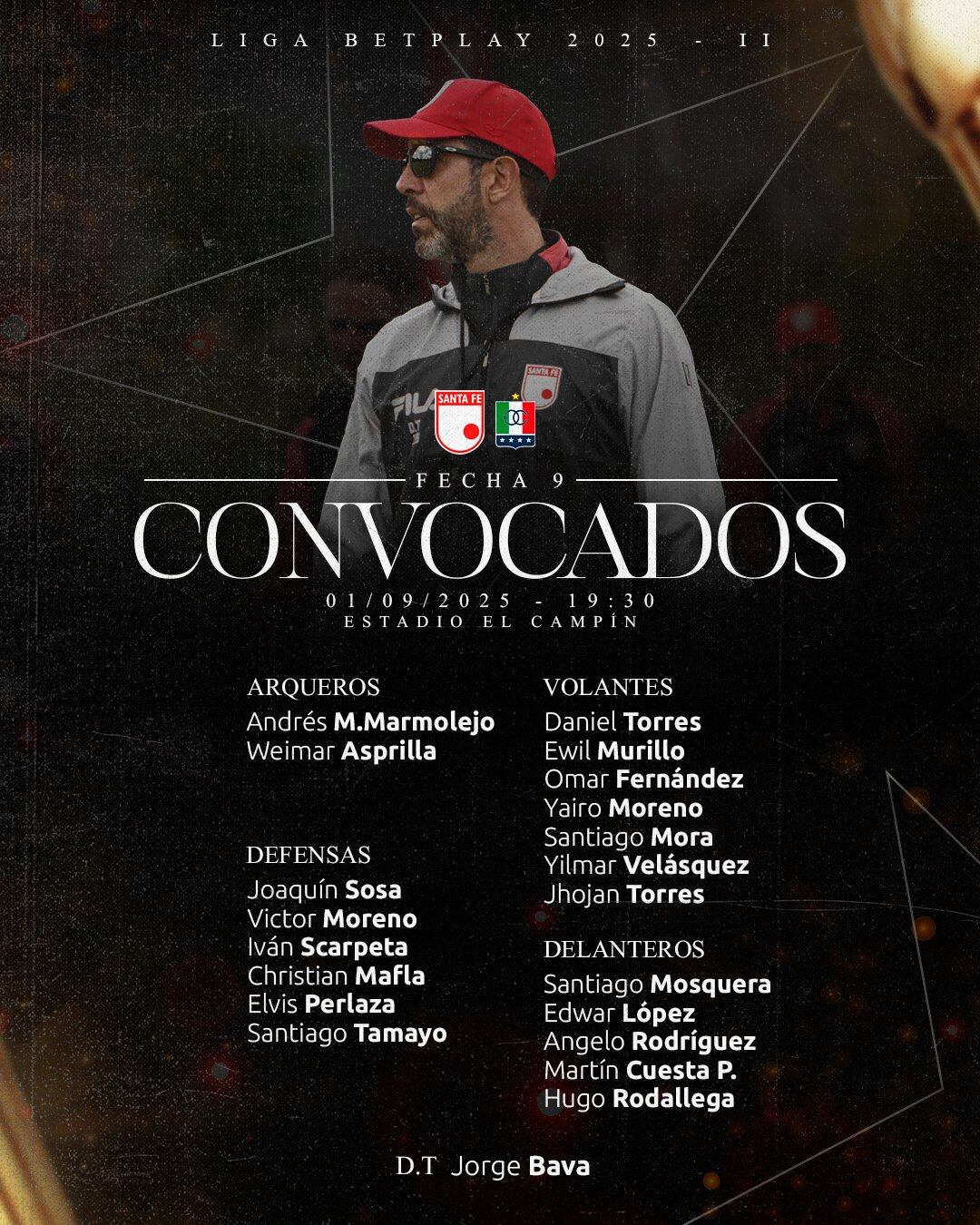 Estos son los convocados de Santa Fe para duelo con Once Caldas- crédito @SantaFe/X