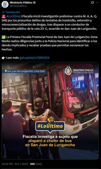 Fiscalía inicia investigación contra sospechoso