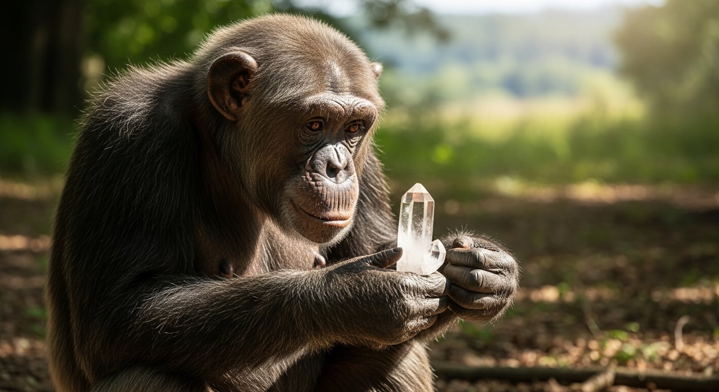Chimpancés manipulan y distinguen cristales de cuarzo frente a piedras opacas, evidenciando preferencias visuales específicas (Imagen Ilustrativa Infobae)