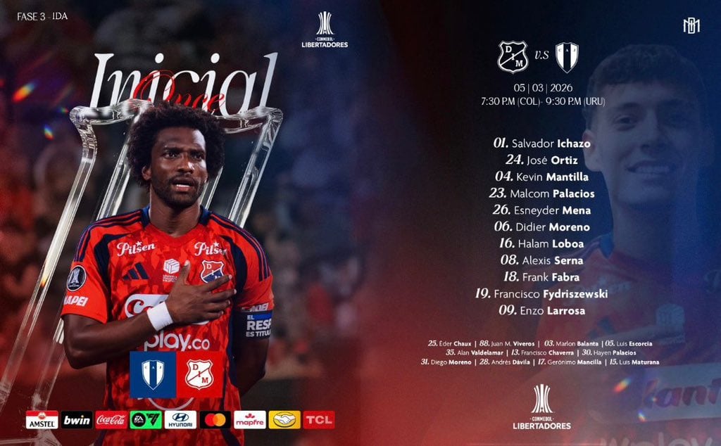 Formação Medellín enfrentará a Juventude em Montevidéu - crédito DIM