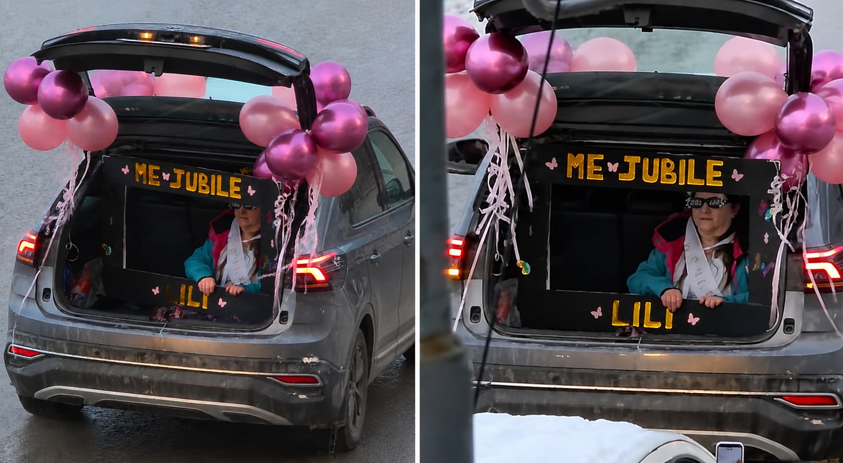 Lili celebró su jubilación con una original caravana que se volvió viral en TikTok (@gasty.ok)
