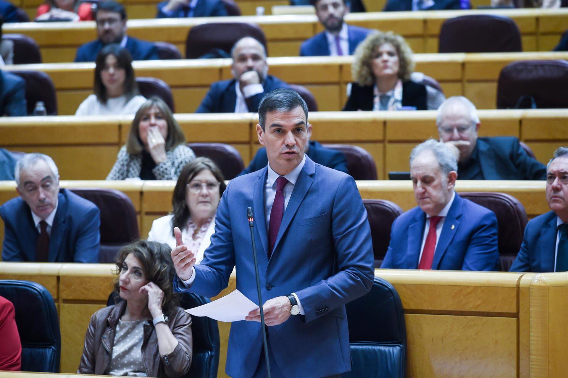 Pedro Sánchez, en su última aparición en el Senado. (Gustavo Valiente/Europa Press)