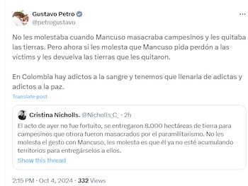 El presidente Petro defendió la presencia de Mancuso, destacando su arrepentimiento y papel en la reconciliación - crédito @petrogustavo/X