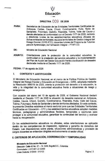 La Directiva 009 del Ministerio de Educación prevé virtualidad, albergues educativos con internet satelital y apoyo psicosocial para sostener las clases - crédito Ministerio de Educación/X
