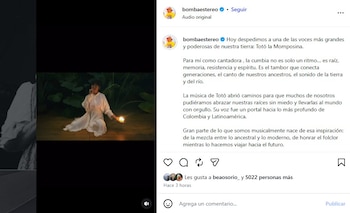 Li Saumet de Bomba Estéreo le dedicó unas palabras y una versión propia de "Yo me llamo cumbia" crédito @bombaestereo/Instagram
