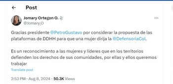 Jomary Ortegón agradeció al presidente