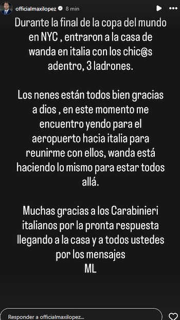 El exfutbolista Maxi López confirmó lo ocurrido y anunció su regreso inmediato. La prioridad pasó por la seguridad y el trámite de la documentación faltante. El episodio dejó a la familia entre el alivio y el miedo