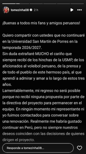 Fernanda Tomé se despidió de los hinchas de la San Martín y explicó que la dirigencia no le ofreció la renovación. Crédito: Instagram: Fernanda Tomé.