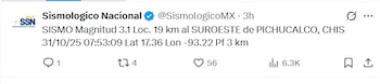 (X @SismológicoMX)