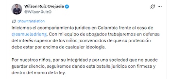 El exministro de Justicia dijo que participará en las acciones legales del creador mexicano, quien cuestiona la atención de transición de género para menores de edad en Colombia - crédito @WilsonRuizO/X