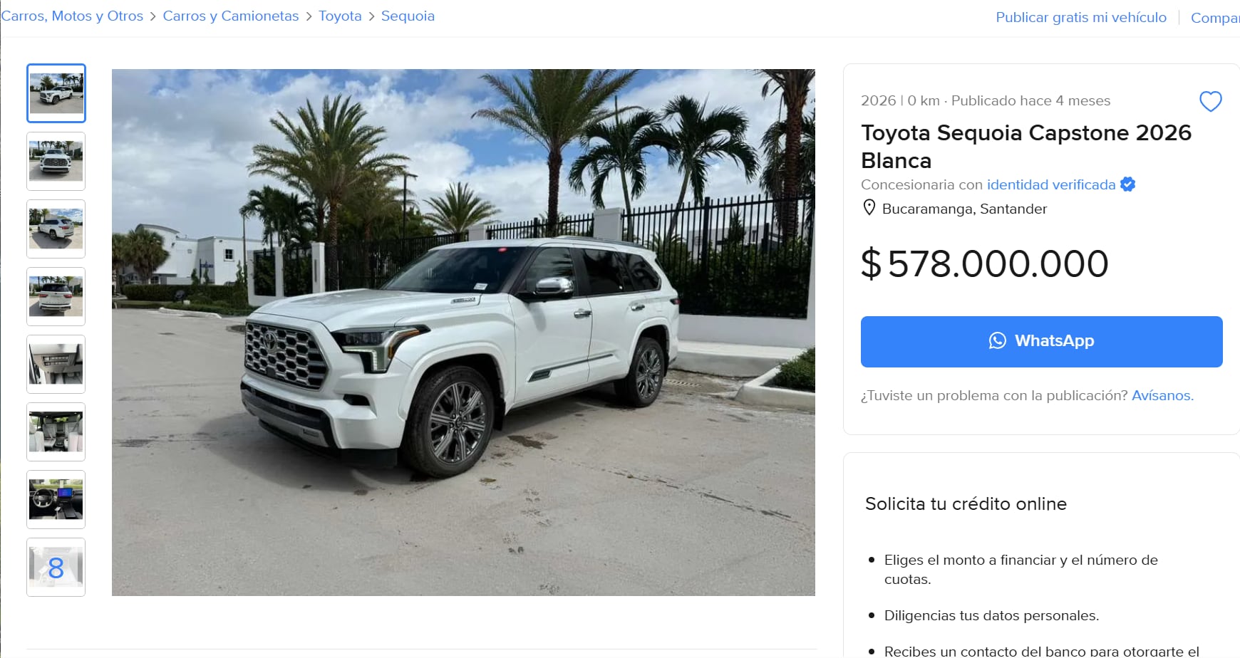 Andrea Valdiri le regaló una camioneta a su novio que tiene un precio de casi 600 millones de pesos - crédito Mercadolibre.com