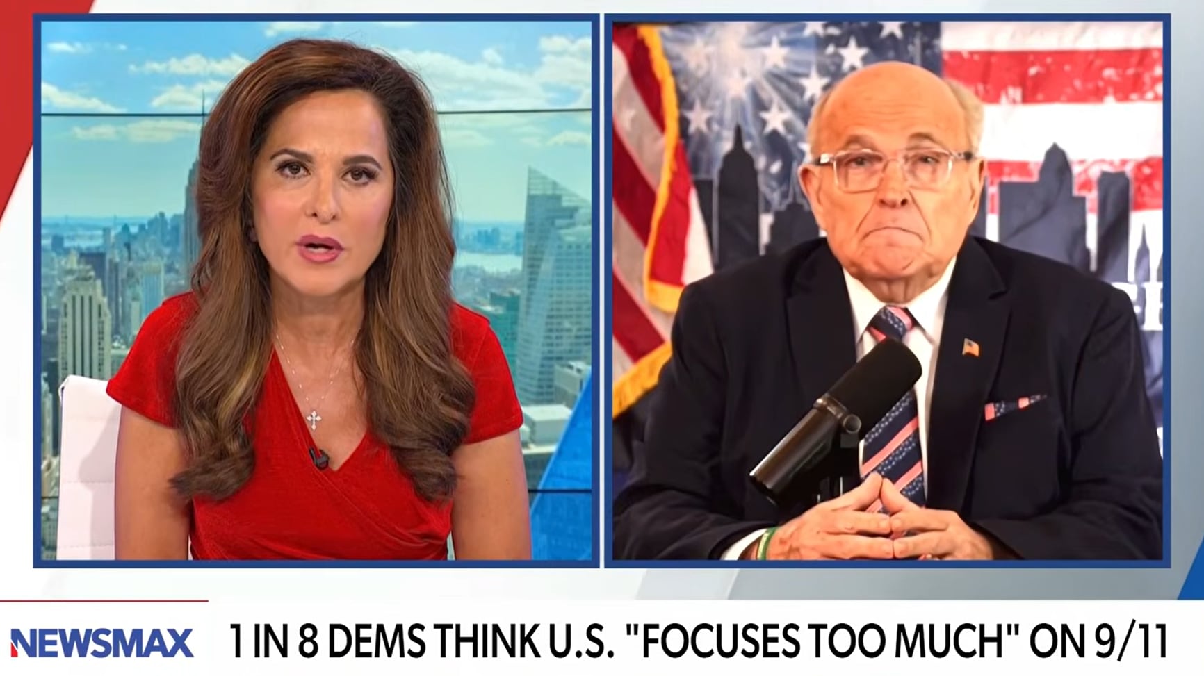 El exalcalde de Nueva York Rudy Giuliani critica la presencia del político Zohran Mamdani en las ceremonias del 11 de septiembre durante una entrevista en Newsmax. (Newsmax)