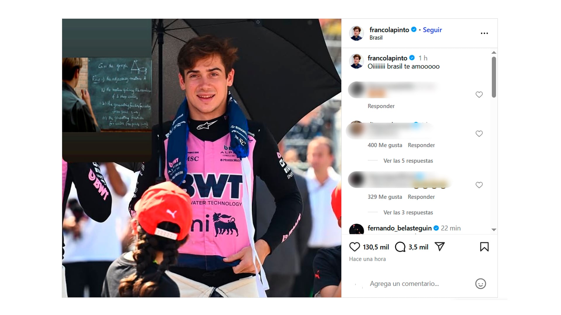 El posteo de Franco Colapinto