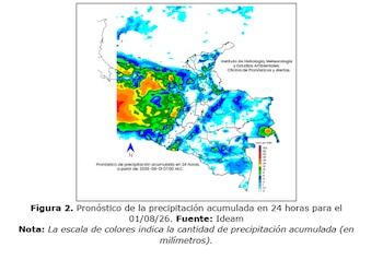 Pronóstico del clima para el sábado 1 de agosto de 2026 - crédito Ideam