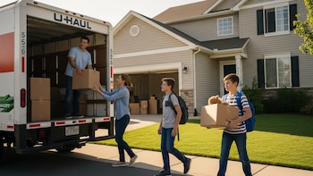 Familia se muda a un nuevo hogar en suburbio estadounidense - VisualesIA ScribNews