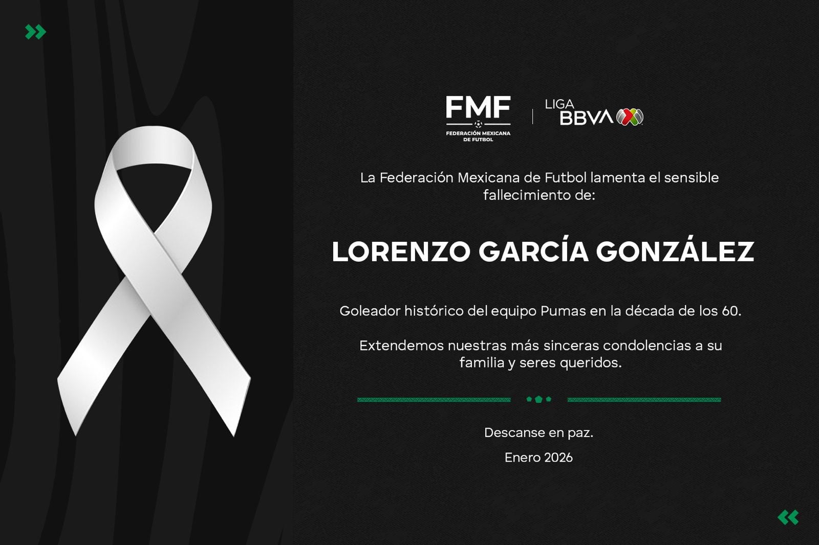 Las condolencias por el fallecimiento de Lorenzo García González incluyeron mensajes de la Federación Mexicana de Futbol y destacados periodistas nacionales. (X/ @fersch_4)
