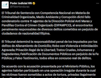 La justicia hondureña declara culpables a 11 exmiembros de unidad policial por delitos en operativo en Villanueva
